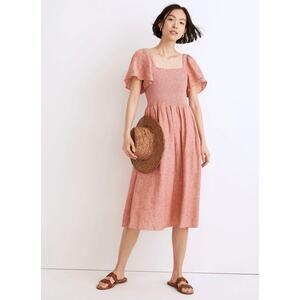 Madewell Smocked Linen-Blend Puff Sleeve Midi Dress - Size 2X